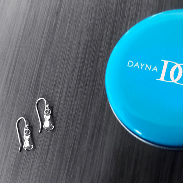 Cat Dangle Earrings - Silver