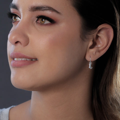 Cat Dangle Earrings - Silver