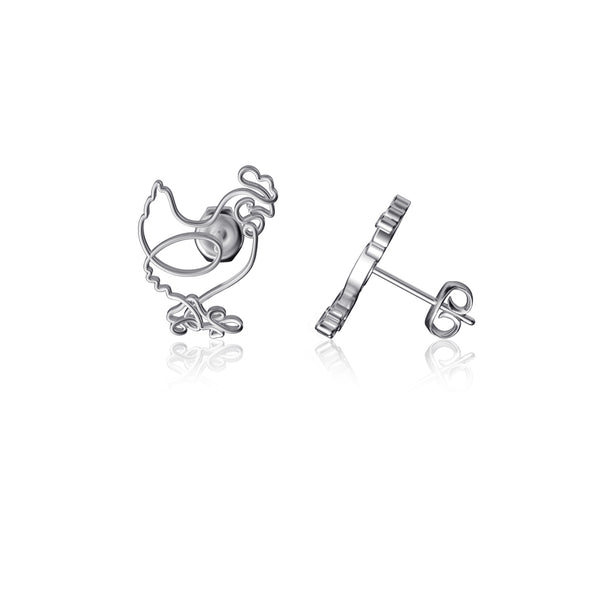 Chicken Stud Earrings - Silver