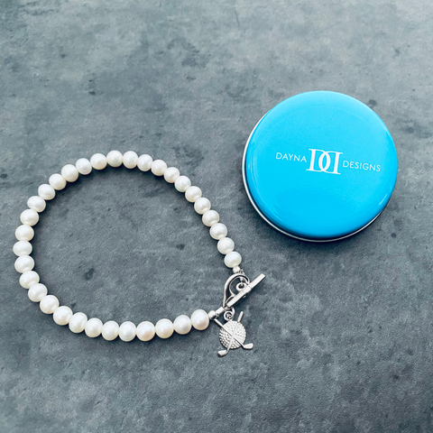 Golf Clubs Pearl Bracelet - Silver