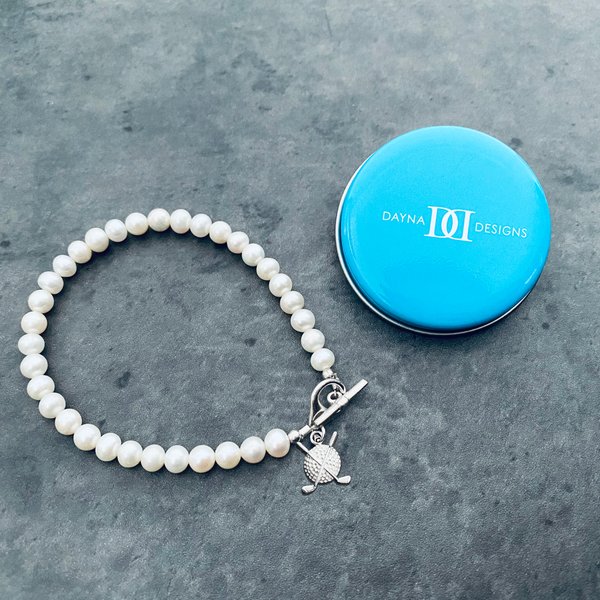 Golf Clubs Pearl Bracelet - Silver