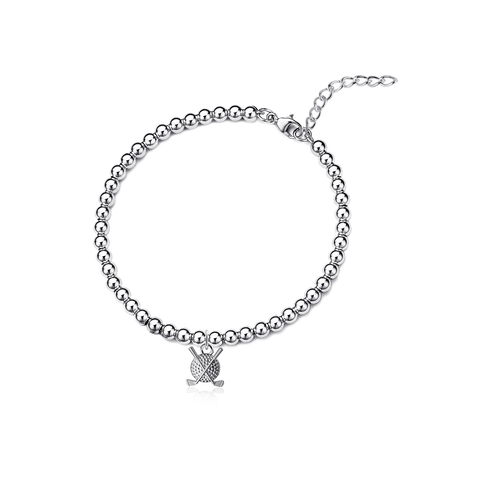 Golf Clubs Silver Beaded Bracelet