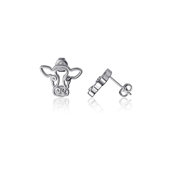 Cow Stud Earrings - Silver