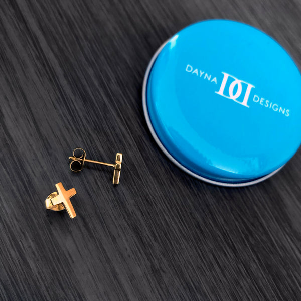 Cross Stud Earrings - Gold