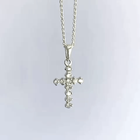 Crystal Cross Necklace - Silver