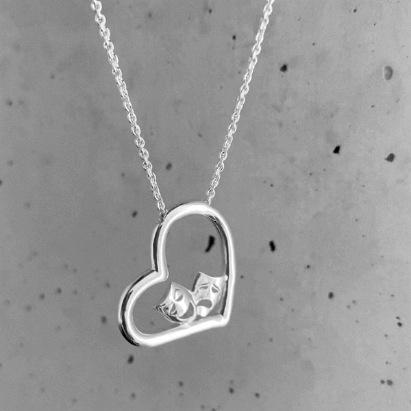 Comedy and Tragedy Mask Heart Necklace