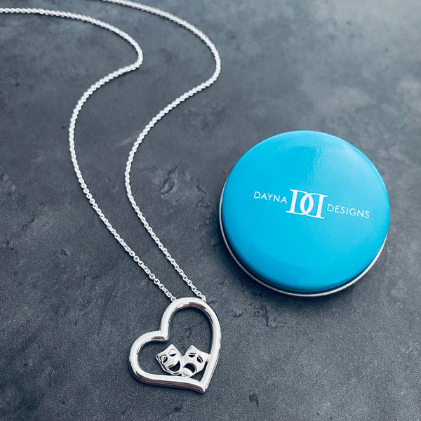 Comedy and Tragedy Mask Heart Necklace