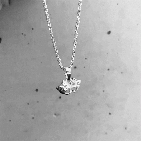 Comedy and Tragedy Mask Pendant Necklace - Silver