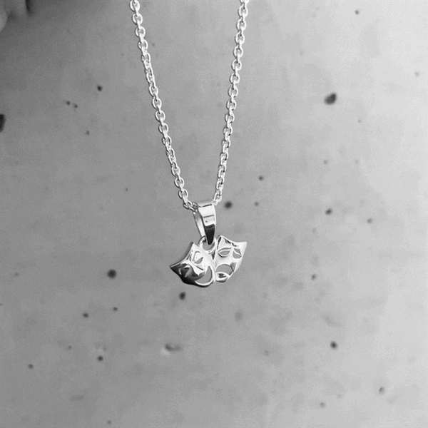 Comedy and Tragedy Mask Pendant Necklace - Silver