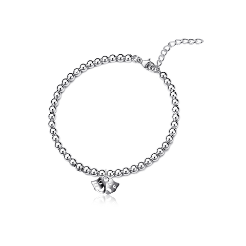 Comedy and Tragedy Mask Silver Beaded Bracelet