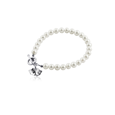 Comedy and Tragedy Mask Pearl Bracelet - Silver
