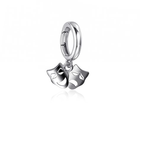 Comedy and Tragedy Mask Bracelet Charm - Silver