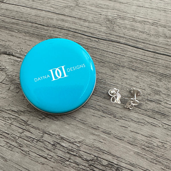 Cat Silhouette Stud Earrings - Silver