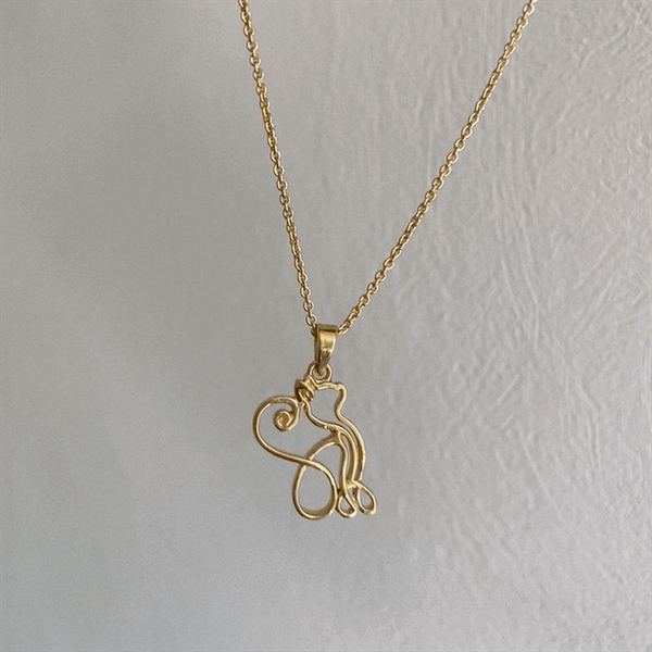 Cat Silhouette Pendant Necklace - Gold