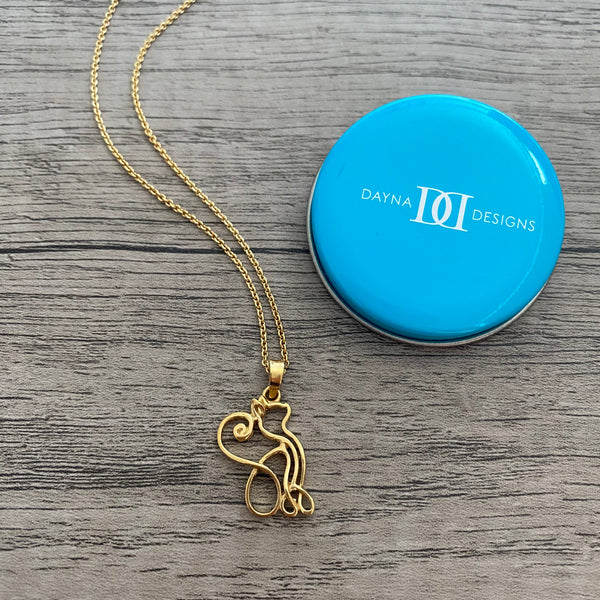 Cat Silhouette Pendant Necklace - Gold