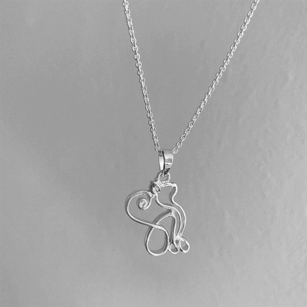 Cat Silhouette Pendant Necklace - Silver