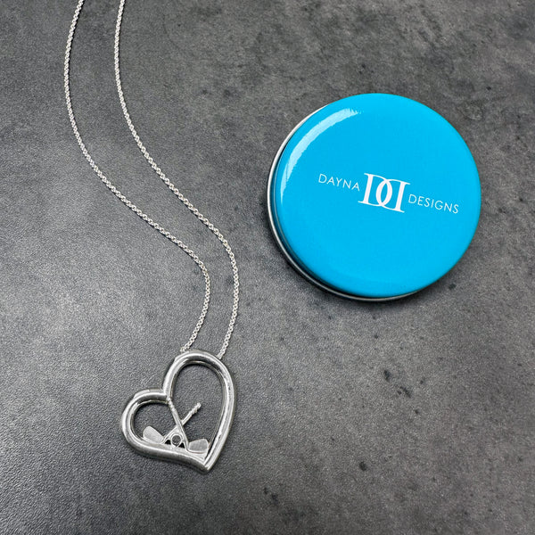 Hockey Heart Necklace - Silver