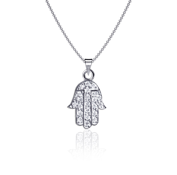 Crystal Hamsa Necklace - Silver