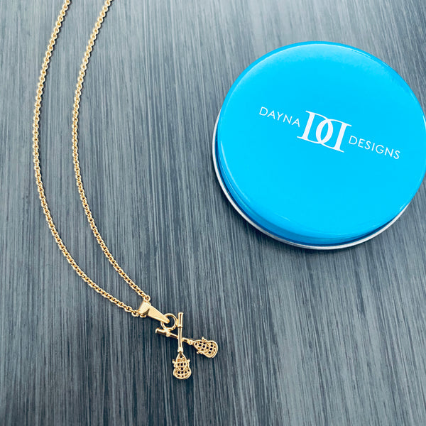 Lacrosse Sticks Pendant Necklace - Gold