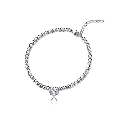 Lacrosse Sticks Silver Beaded Bracelet