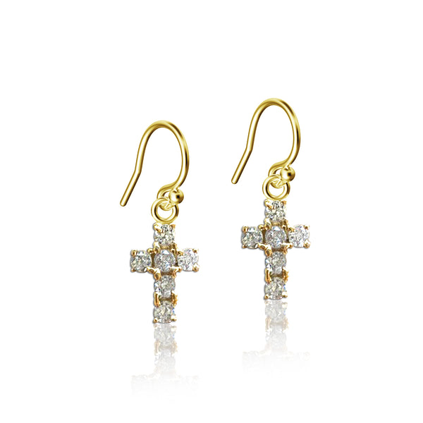 Mini Crystal Cross Dangle Earrings - Gold
