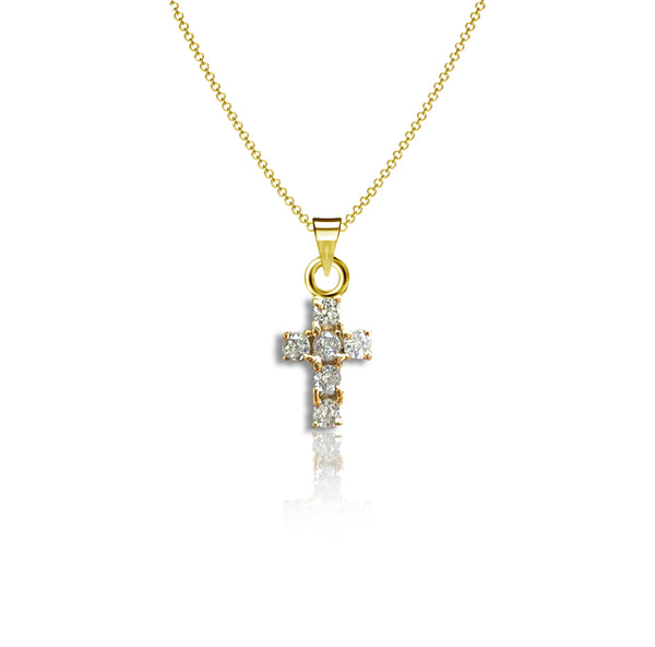Mini Crystal Cross Necklace - Gold