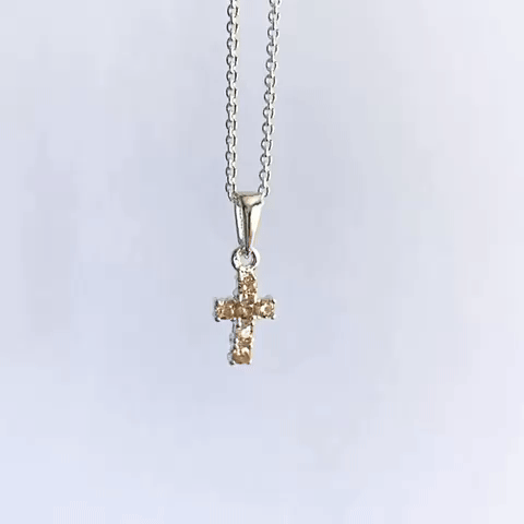 Mini Crystal Cross Necklace - Silver