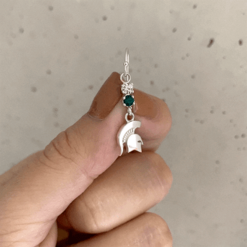 Michigan State University Crystal Dangle Earrings - Silver
