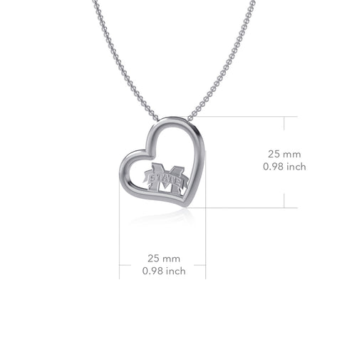 Mississippi State Bulldogs Heart Pendant Necklace - Silver