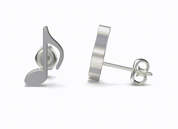 Music Note Stud Earrings - Silver