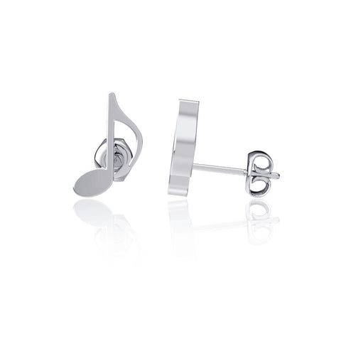 Music Note Stud Earrings - Silver