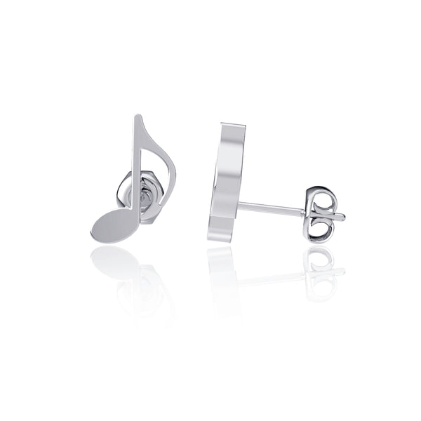 Music Note Stud Earrings - Silver