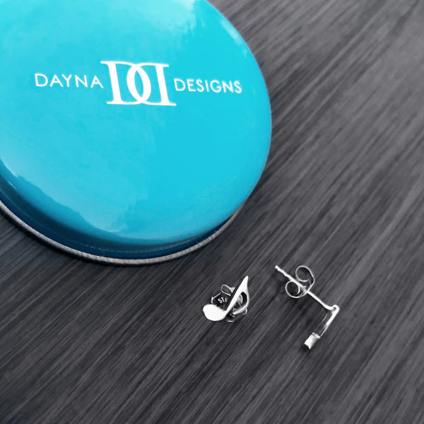 Music Note Stud Earrings - Silver