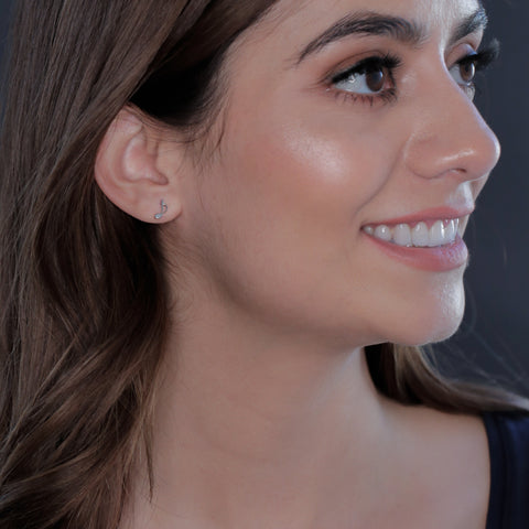 Music Note Stud Earrings - Silver