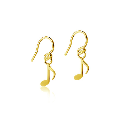 Music Note Dangle Earrings - Gold