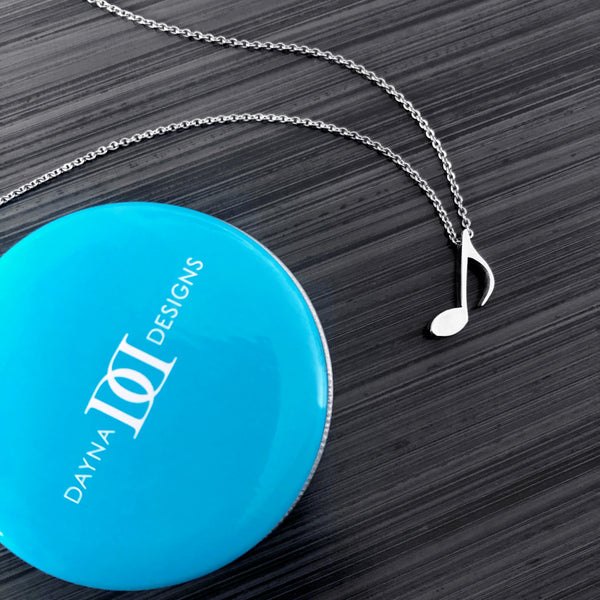 Music Note Pendant Necklace - Silver