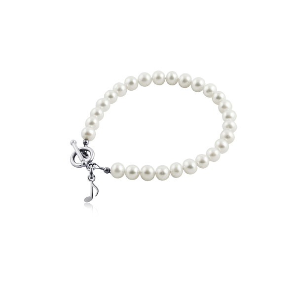 Music Note Pearl Bracelet - Silver