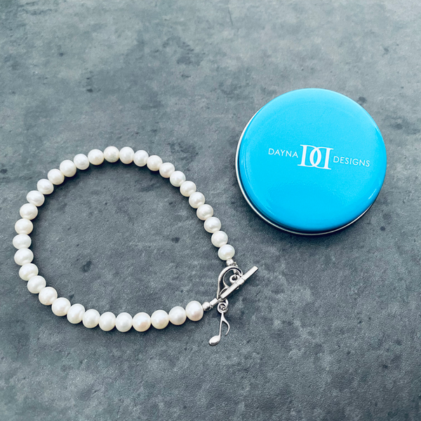 Music Note Pearl Bracelet - Silver
