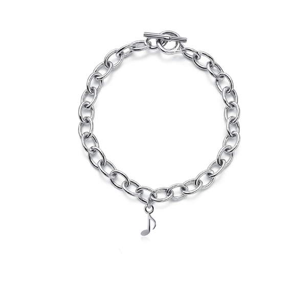 Music Note Link Bracelet - Silver