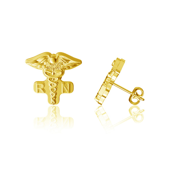 Nurse Caduceus Stud Earrings - Gold