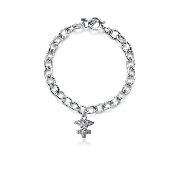 Nurse Caduceus Link Bracelet - Silver