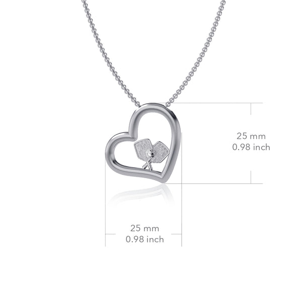 Pickleball Heart Necklace - Silver