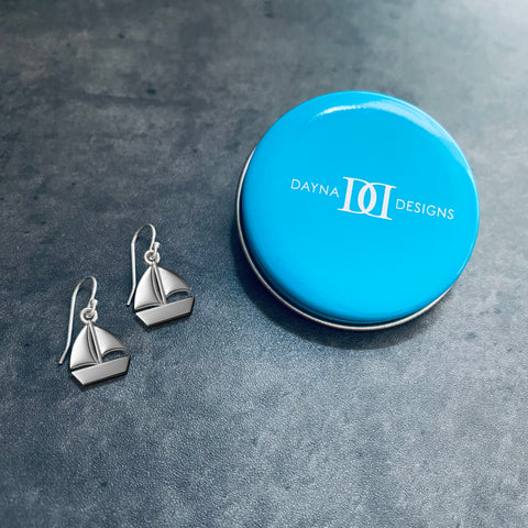 Sail Boat Dangle Earrings - Silver