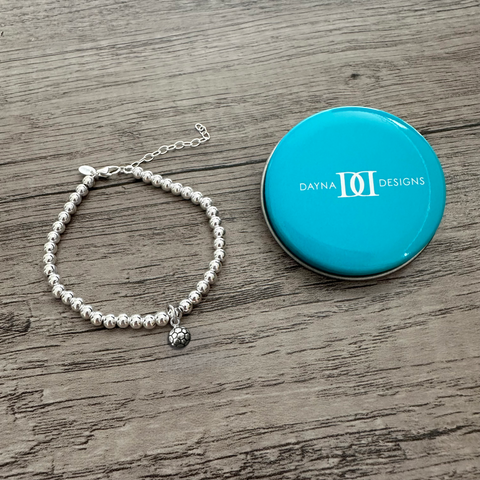 Soccer Silver Beaded Bracelet