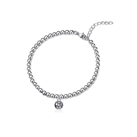 Soccer Silver Beaded Bracelet
