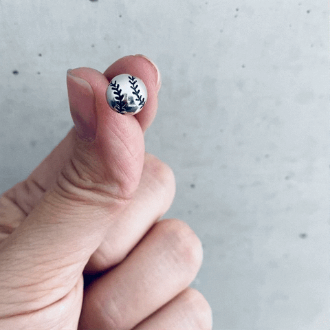 Softball Mini Domed Stud Earrings - Silver