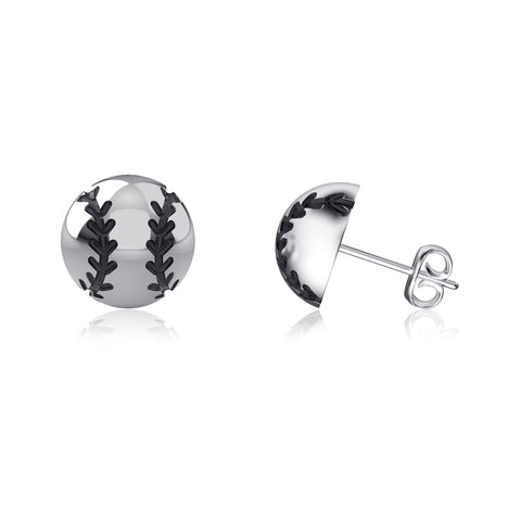 Softball Mini Domed Post Earrings - Silver