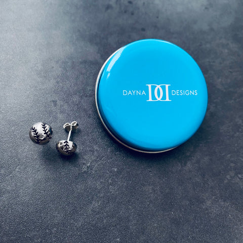 Softball Mini Domed Stud Earrings - Silver
