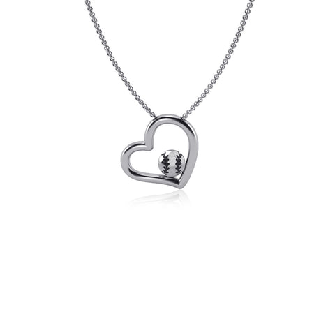 Softball Heart Necklace - Silver