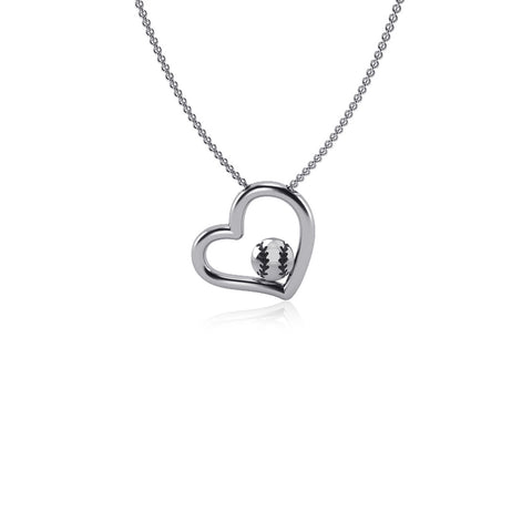 Softball Heart Necklace - Silver
